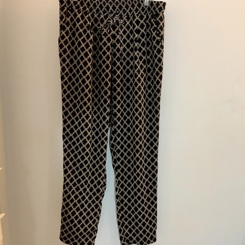 Straight Leg Pant Roz & Ali Black / Tan Print SZ LARGE